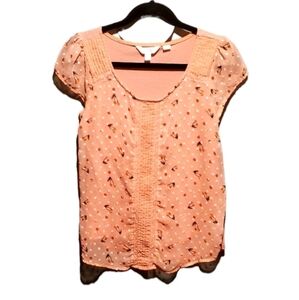 LC Lauren Conrad Coral‎ Blouse Sheer Floral Overlay Tops Small